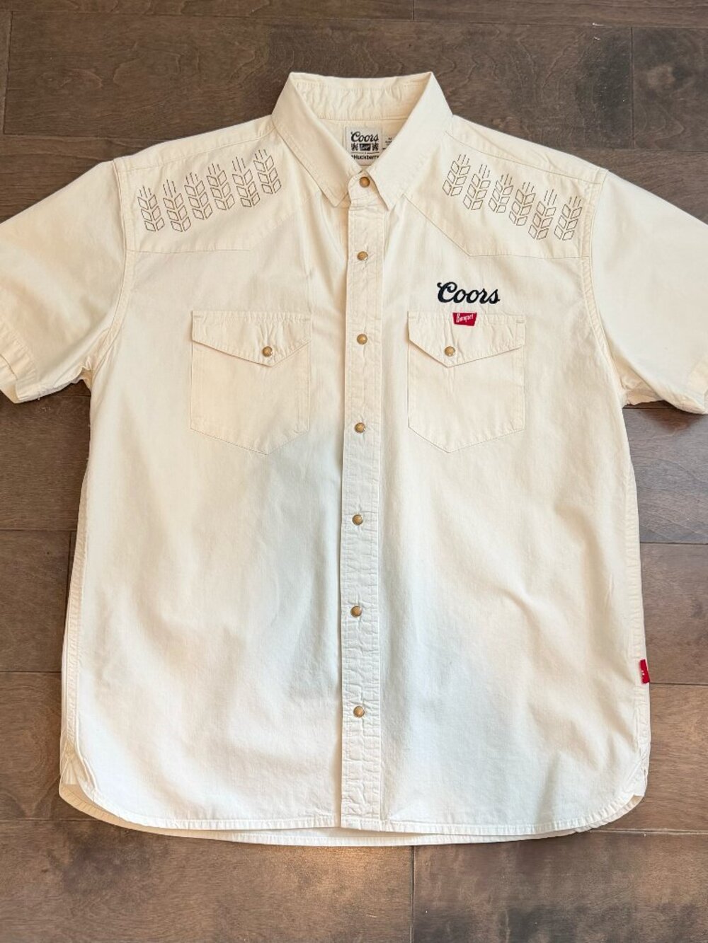 Huckberry x Coors Banquet Beer Pearl Snap Short Sleeve Embroidered Western Shirt